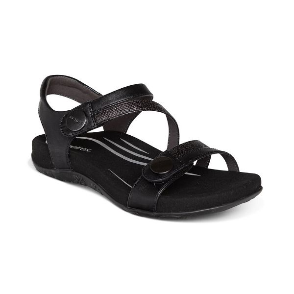 Aetrex Women's Jess Adjustable Quarter Strap Sandals - Black | USA V5OU9PV